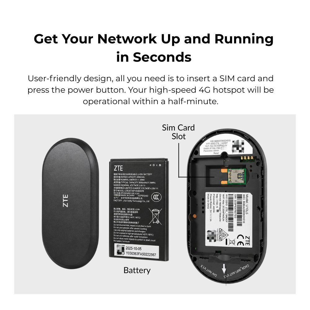 ZTE U10LS 4G LTE Pocket WiFi Portable MiFi Direct SIM